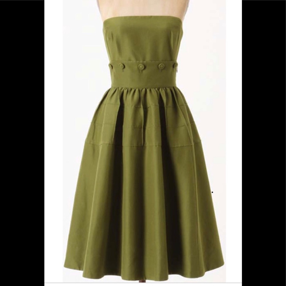 Anthropologie Maeve Olive Button Belt Dress